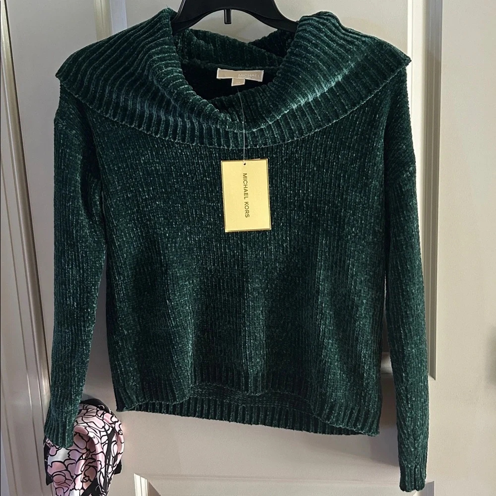 Michael Kors Green Velvet Cowl Neck Sweater XS NWT